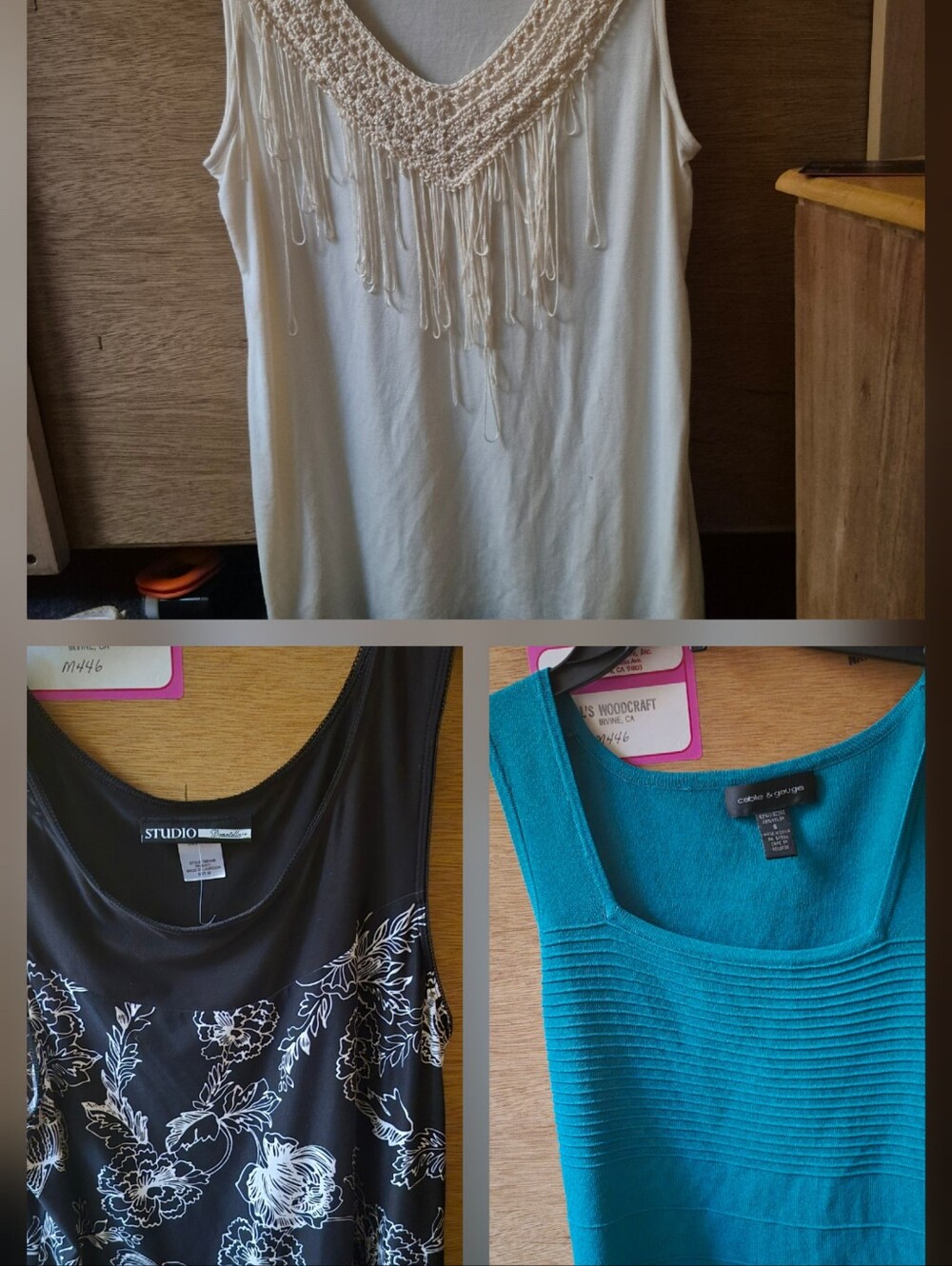 3 dressy tank tops 2 small 1 medium. Cream, Black, Turquoise
